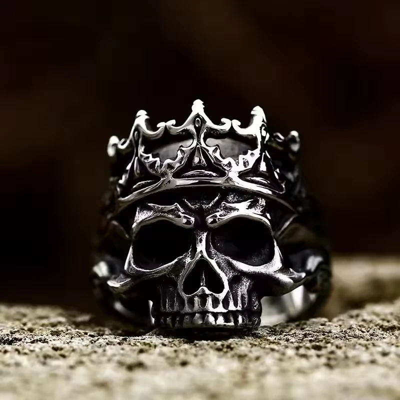 King Skull Ring – Gothic Crown Skull Stainless Steel Ring for Men | Punk Biker Statement Jewelry