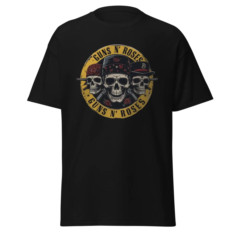 GUNS N' ROSES - ICONIC TRIPLE SKULL MOTIF - PREMIUM GRAPHIC TEE - VINTAGE STREETWEAR
