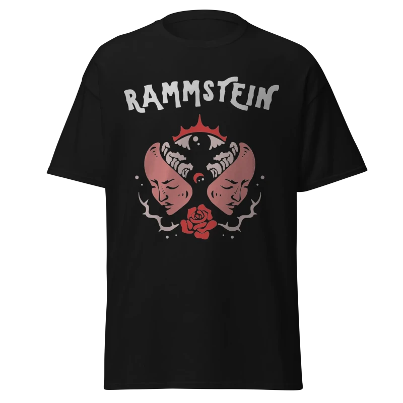RAMMSTEIN - DUAL MASK ROSE MOTIF - PREMIUM GRAPHIC TEE - VINTAGE STREETWEAR